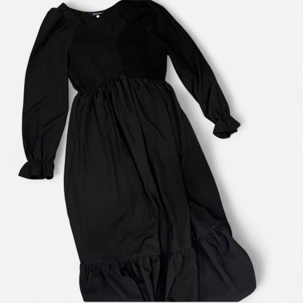 Black Long Sleeve Sundress with Bishop Sleeves